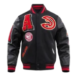 Atlanta Hawks Mash Up Logo Black Varsity Jacket