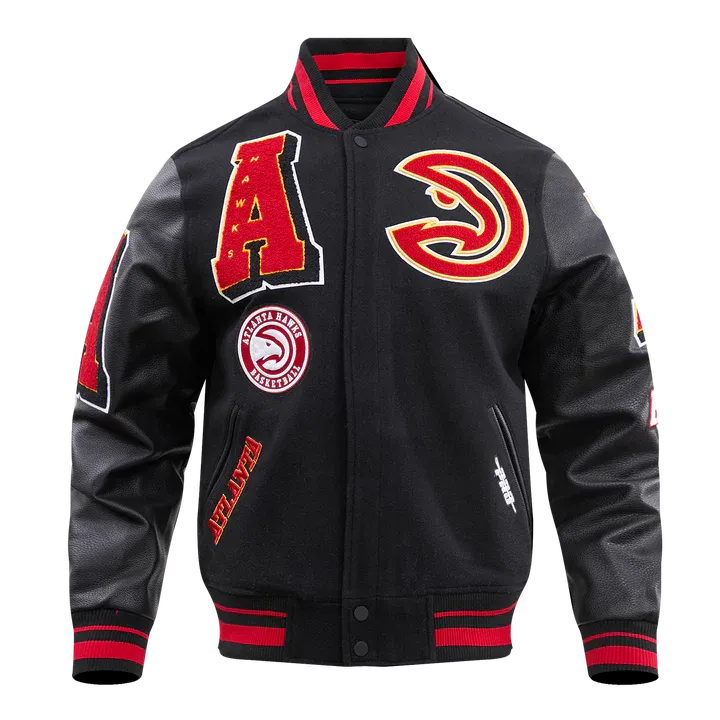 Atlanta Hawks Mash Up Logo Black Varsity Jacket