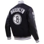 Brooklyn Nets Classic Retro Rib Grey Wool Varsity Jacket