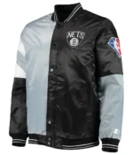 Brooklyn Nets Gray and Black Leader Color Block Satin Jacket