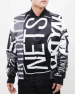 Brooklyn Nets Mashup Satin Printed Varsity Jacket