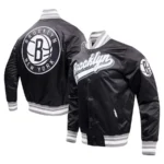 Brooklyn Nets Script Tail Full-Snap Satin Varsity Jacket