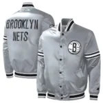 Brooklyn Nets Slider Varsity Gray Satin Jacket