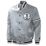 Brooklyn Nets Slider Varsity Gray Satin Jackets