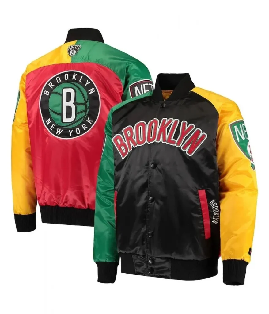 Brooklyn Nets Ty Mopkins Black and Red Satin Varsity Jacket