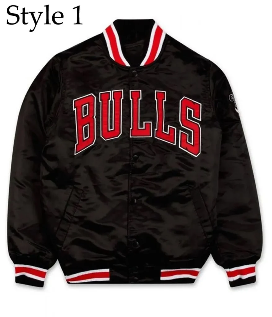 Chicago Bulls Black Satin Starter Bomber Jacket