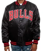 Chicago Bulls Black Starter Satin Varsity Jacket