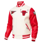 Chicago Bulls Classic Retro Rib White Wool Varsity Jacket