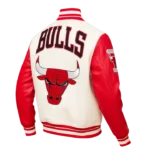 Chicago Bulls Classic Retro Rib White Wool Varsity Jackets