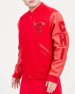 Chicago Bulls Classic Triple Red Bomber Wool Varsity Jacket