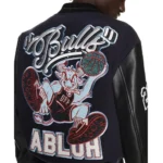 Chicago Bulls Full-Snap Off-White Wool and Leather Varsity Jacket