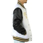 Chicago Bulls Gold Patches Black and White Varsity Full-Snap Satin Jacket