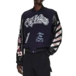 Chicago Bulls Off-White Leather Black Varsity Jacket