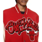 Chicago Bulls Off-White Leather Red Varsity Jacket