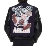 Chicago Bulls Off-White Leather Varsity Black Jacket