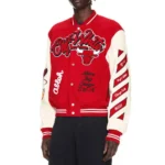 Chicago Bulls Off-White Red Leather Varsity Jackets