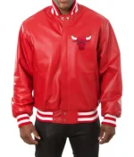 Chicago Bulls Red Leather Varsity Jacket