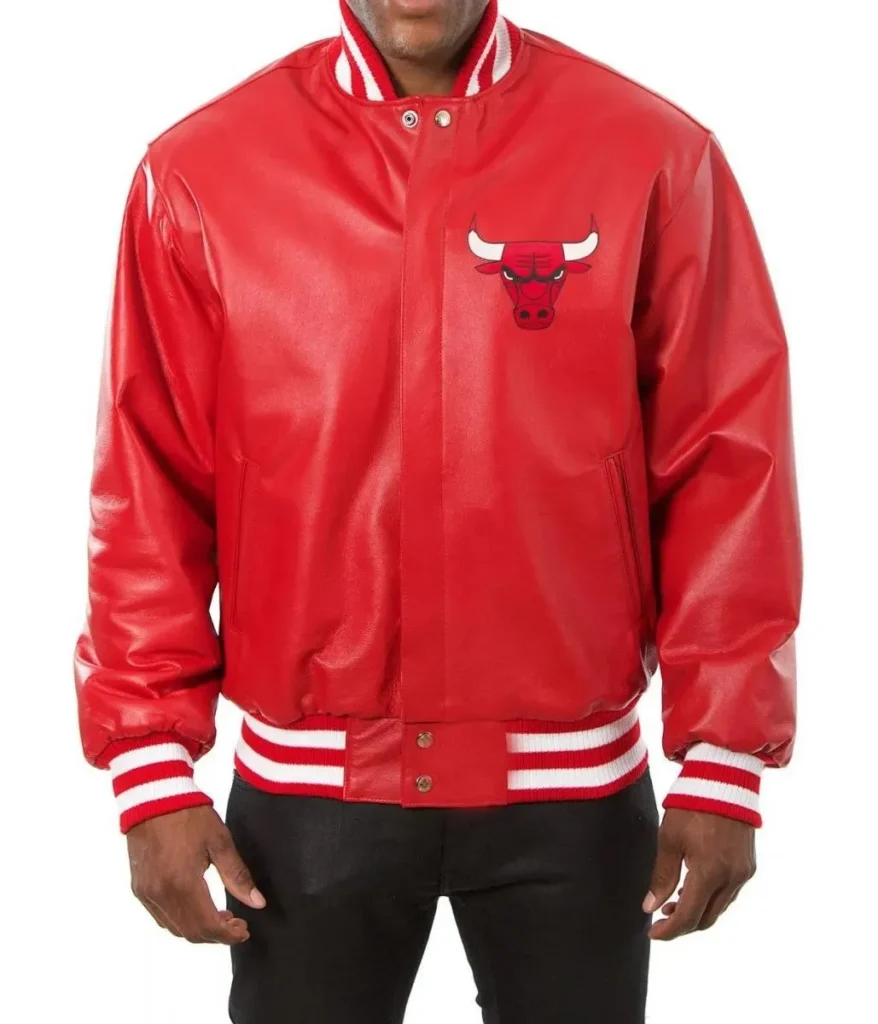 Chicago Bulls Red Leather Varsity Jacket