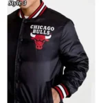 Chicago Bulls Satin Starter Black Bomber Jacket