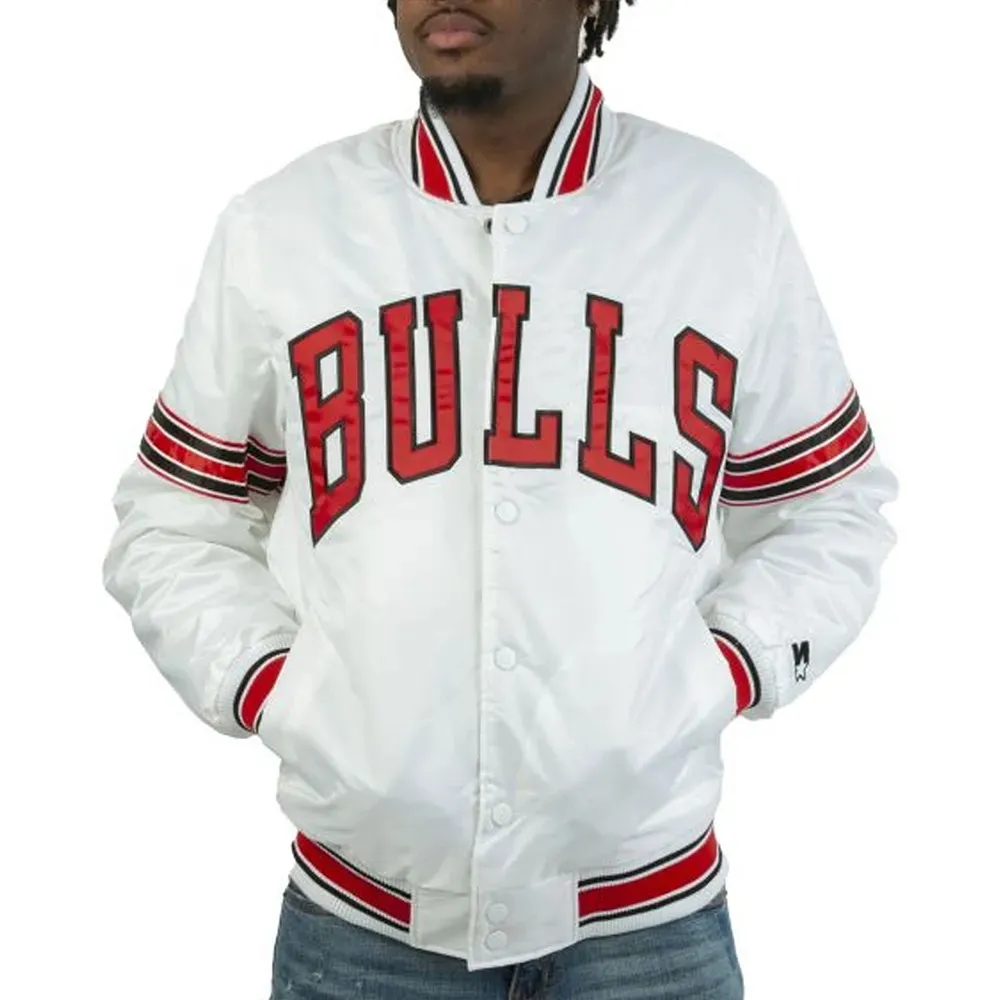 Chicago Bulls Striped White Satin Jacket