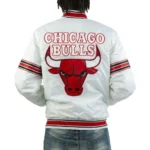 Chicago Bulls White Starter Full-Snap Striped Satin Jacket