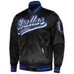 Dallas Mavericks Script Tail Black Full-Snap Satin Varsity Jacket