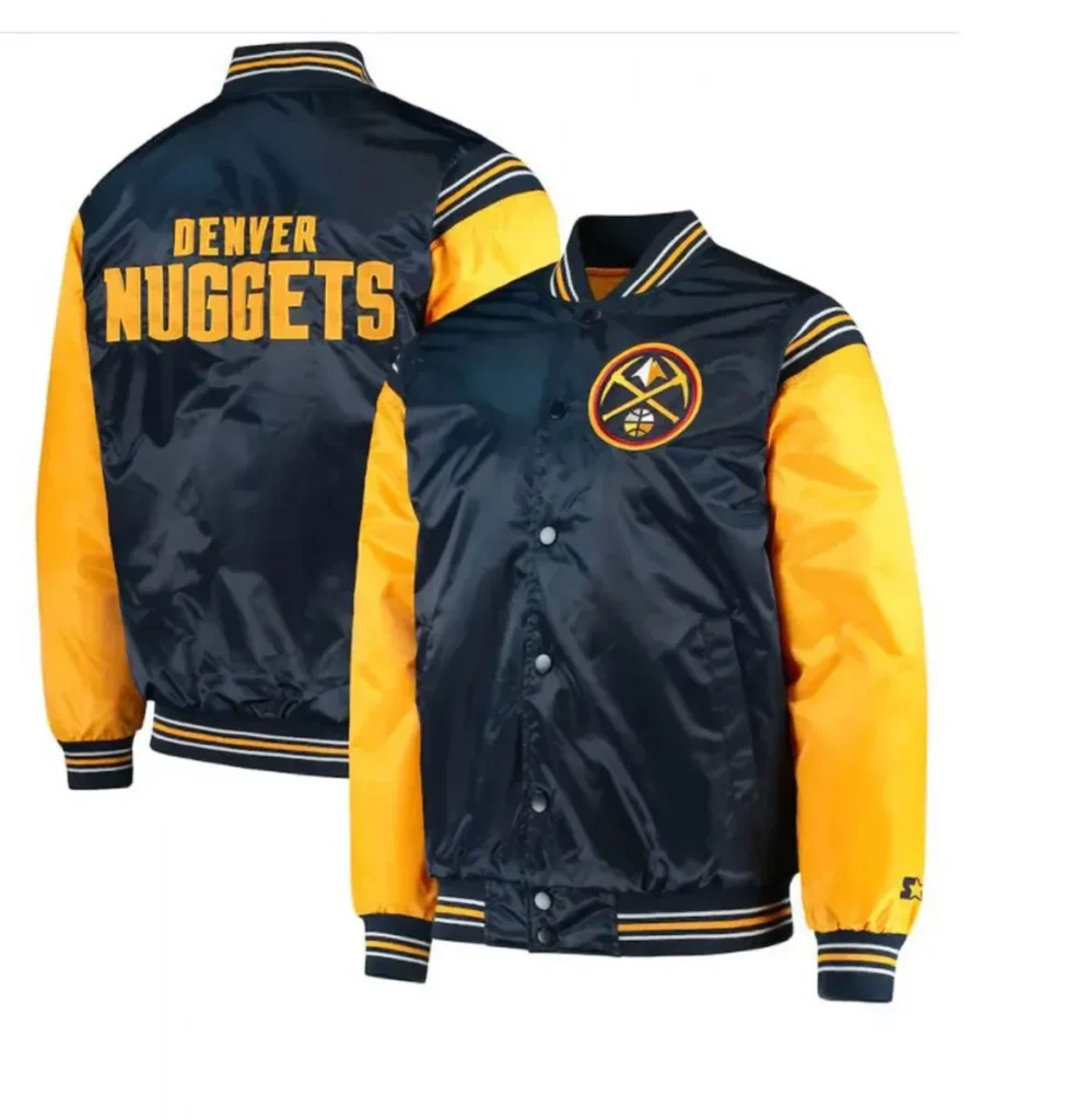 Denver Nuggets Blue and Yellow Satin Starter Varsity Jacket