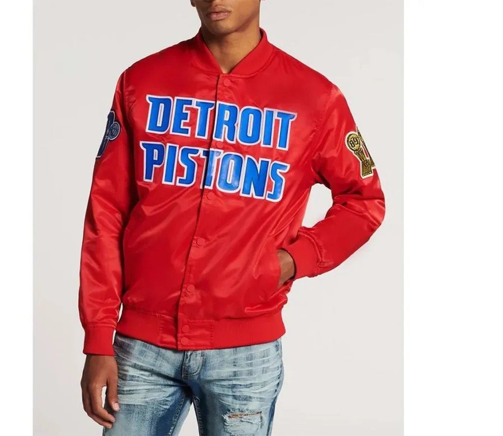 Detroit Pistons Big Logo Black Satin Jackets