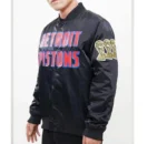 Detroit Pistons Big Logo Full-Snap Black Satin Jacket