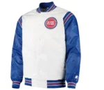 Detroit Pistons NBA Renegade White And Blue Varsity Satin Jacket