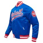 Detroit Pistons Script Tail Blue Satin Varsity Jackets