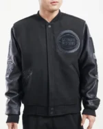 Detroit Pistons Triple Black Wool Varsity Satin Jacket