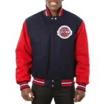 Detroit Pistons Two-Tone Navy Red Varsity Wool Jacket