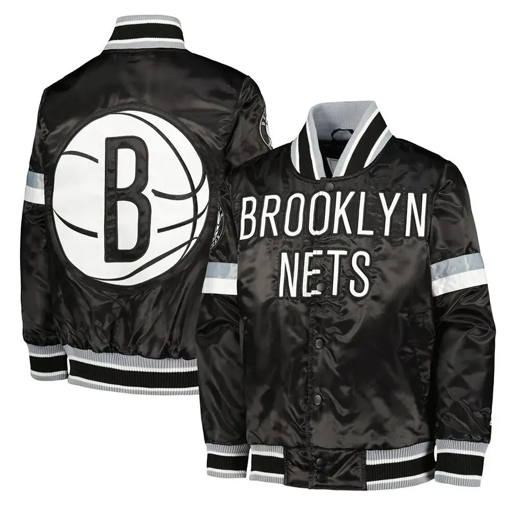 Home Game NBA Brooklyn Nets Black Satin Jacket