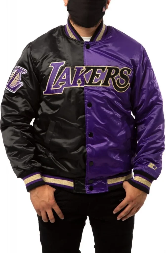 LA Lakers Black and Purple Satin Bomber Jackets