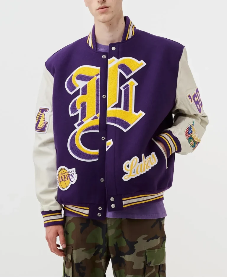 LA Lakers Purple and White Wool Letterman Jacket