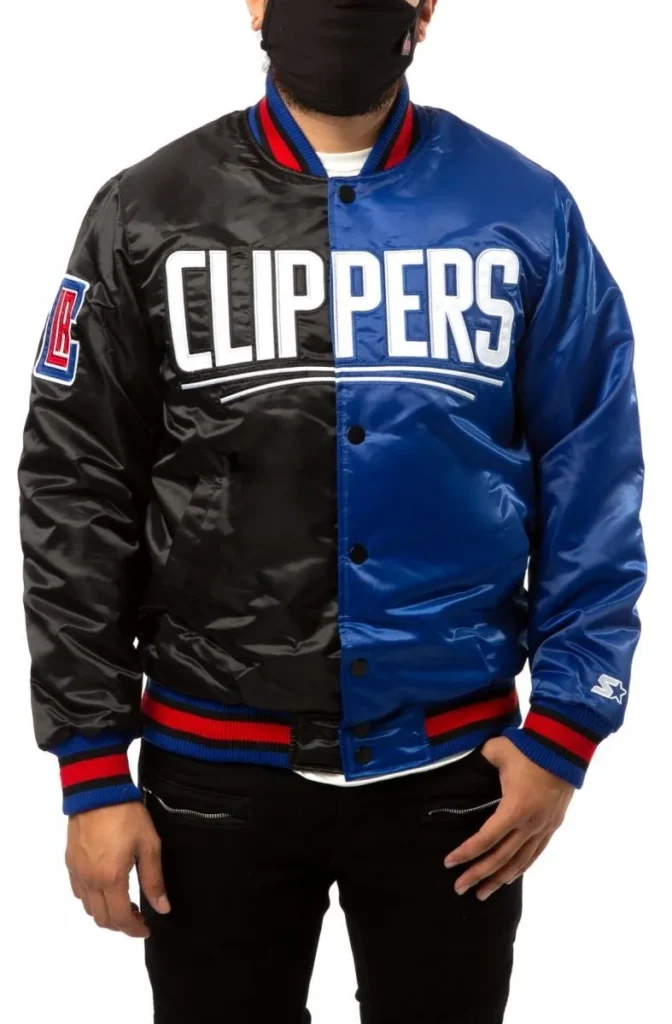 Los Angeles Clippers Black And Blue Satin Bomber Jacket