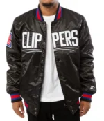 Los Angeles Clippers Black Satin Bomber Jackets