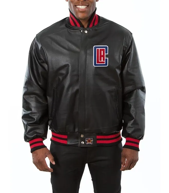 Los Angeles Clippers JH Design Leather Black Varsity Jacket