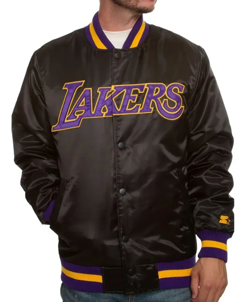 Los Angeles Lakers Black Bomber Satin Jacket