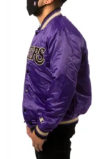 Los Angeles Lakers Black and Purple Satin Starter Varsity Bomber Jackets