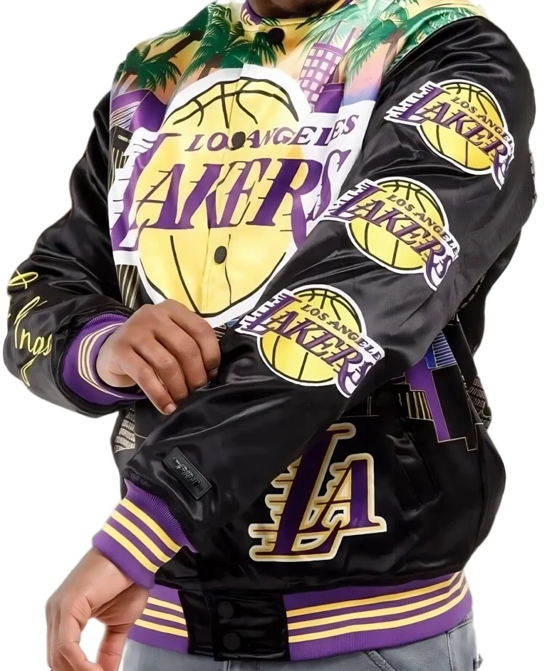 Los Angeles Lakers Championship Black Satin Varsity Lettermen Bomber Jackets