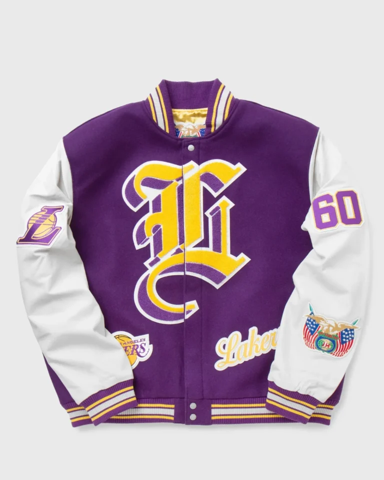 Los Angeles Lakers Purple and White Letterman Varsity Jacket