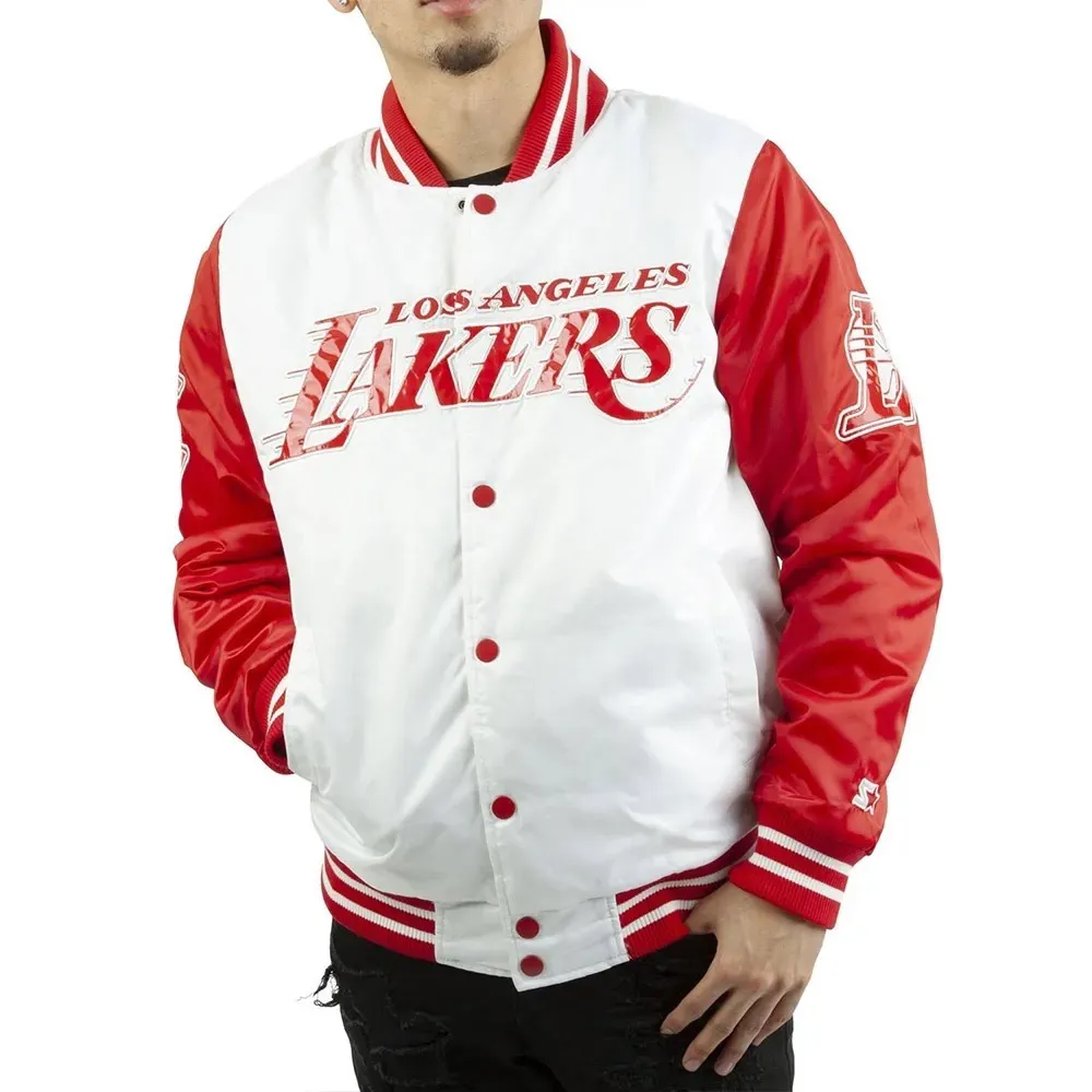 Los Angeles Lakers White And Red Satin Starter Jacket