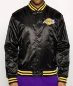 Los Angeles Lakers Wordmark Black Satin Varsity Bomber Jacket