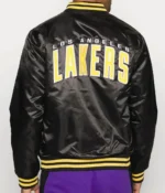 Los Angeles Lakers Wordmark Black Satin Varsity Bomber Jackets