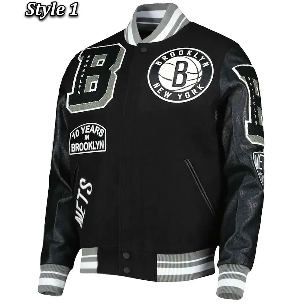 Mash Up Brooklyn Nets Varsity Black Jacket