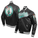 Men’s Boston Celtics Tail Pro Standard Script Black Full-Snap Satin Varsity Jacket