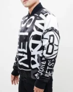 Mens Brooklyn Nets Mashup Printed Satin Varsity Jackets