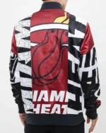 Mens Miami Heat Mashup Printed Satin Varsity Jacket